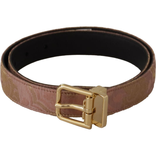 Dolce & Gabbana Rose Gold Leather Logo Engraved Metal Buckle Belt