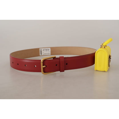 Dolce & Gabbana Red Leather Yellow DEVOTION Heart Bag Buckle Belt
