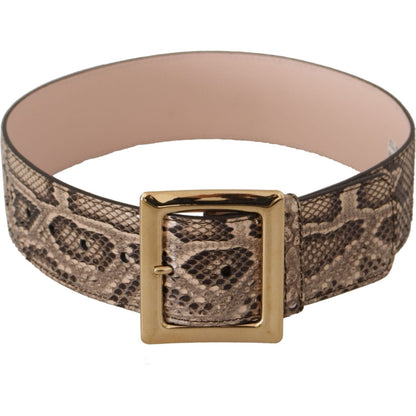 Dolce & Gabbana Beige Exotic Leather Wide Gold Metal Buckle Belt