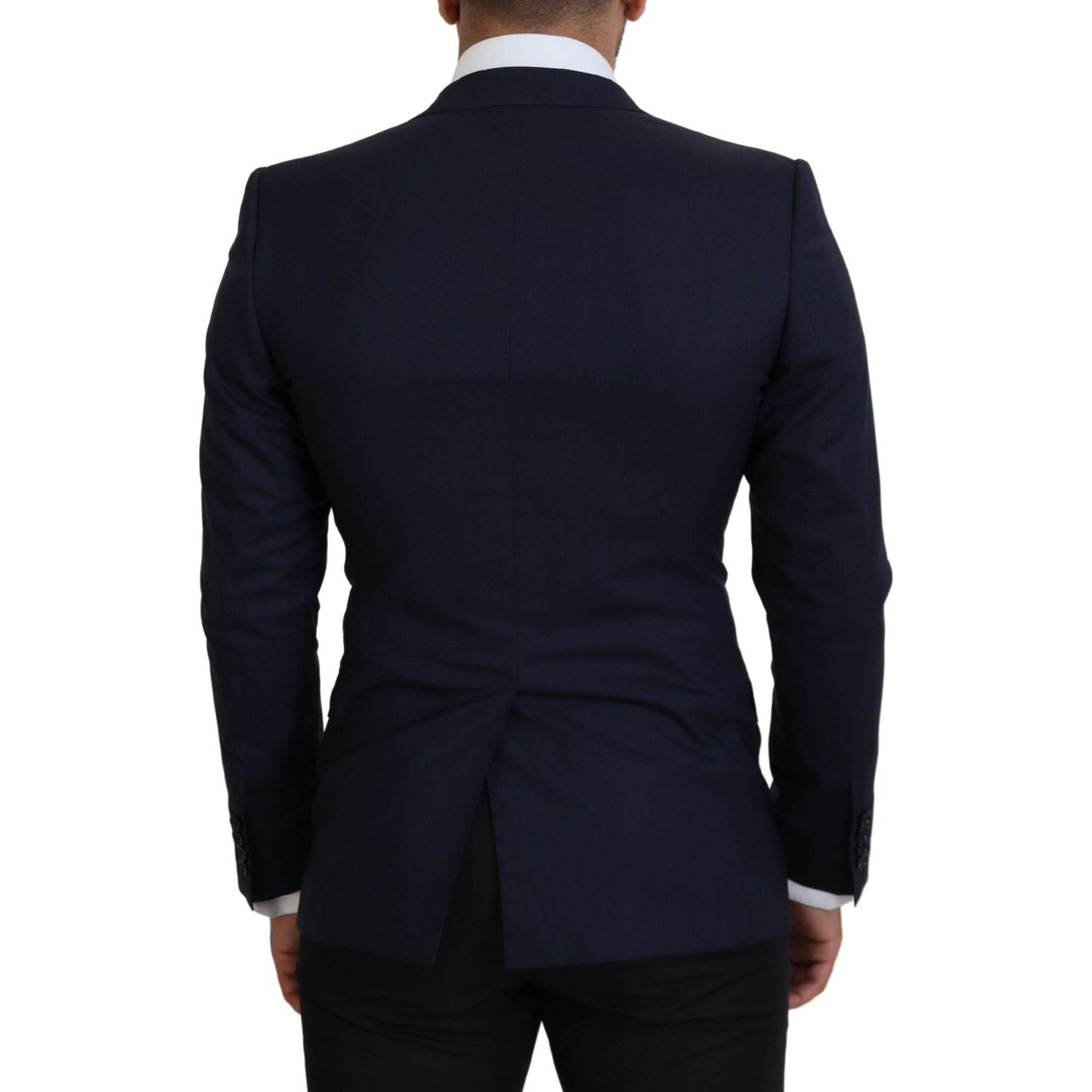 Dolce & Gabbana Blue Wool Slim Fit Formal Coat Blazer
