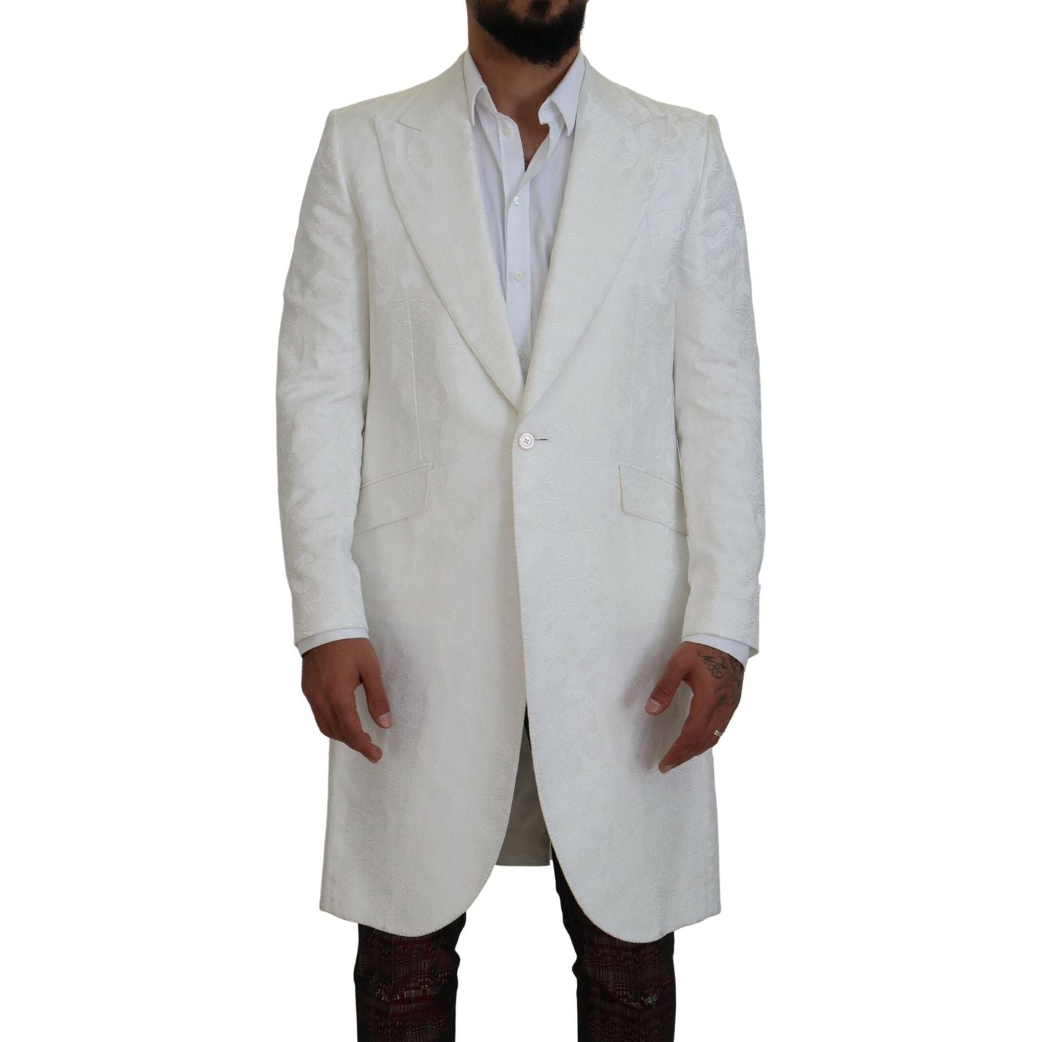 معطف ترنش أنيق من دولتشي آند غابانا مزين بالزهور باللون الأبيض