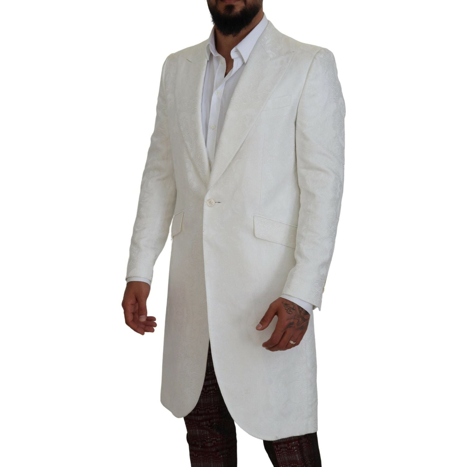 معطف ترنش أنيق من دولتشي آند غابانا مزين بالزهور باللون الأبيض