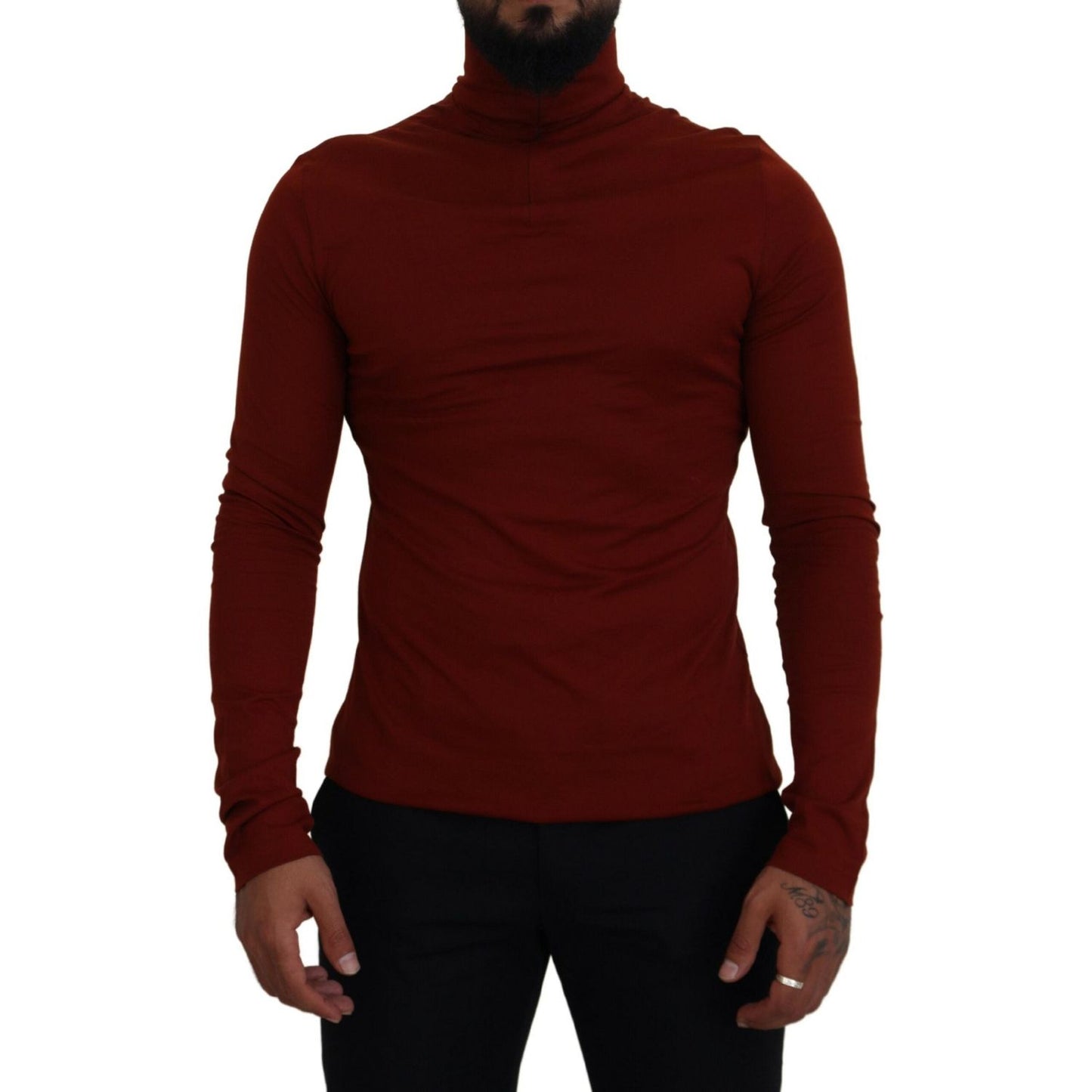 Dolce & Gabbana Maroon Cotton Turtle Neck Zip Sweater
