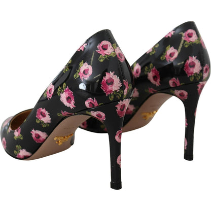 Prada Black Leather Floral Heels Stilettos Pumps