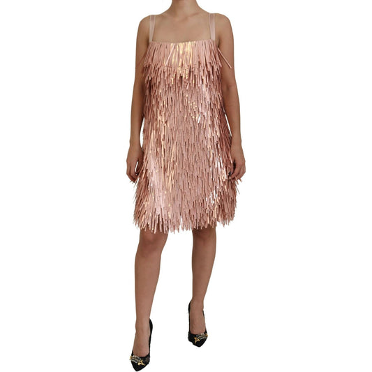 Dolce & Gabbana Elegant Pink A-Line Tinsel Dress Dolce & Gabbana Rosy Brown