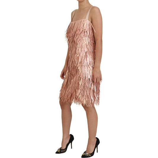 Dolce & Gabbana Elegant Pink A-Line Tinsel Dress Dolce & Gabbana Rosy Brown