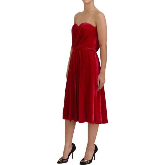 Dolce & Gabbana Enchanting Strapless Midi Dress in Dark Pink Dolce & Gabbana Dark Red