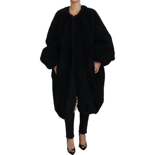 Dolce & Gabbana Black Cashmere Blend Faux Fur Coat Jacket