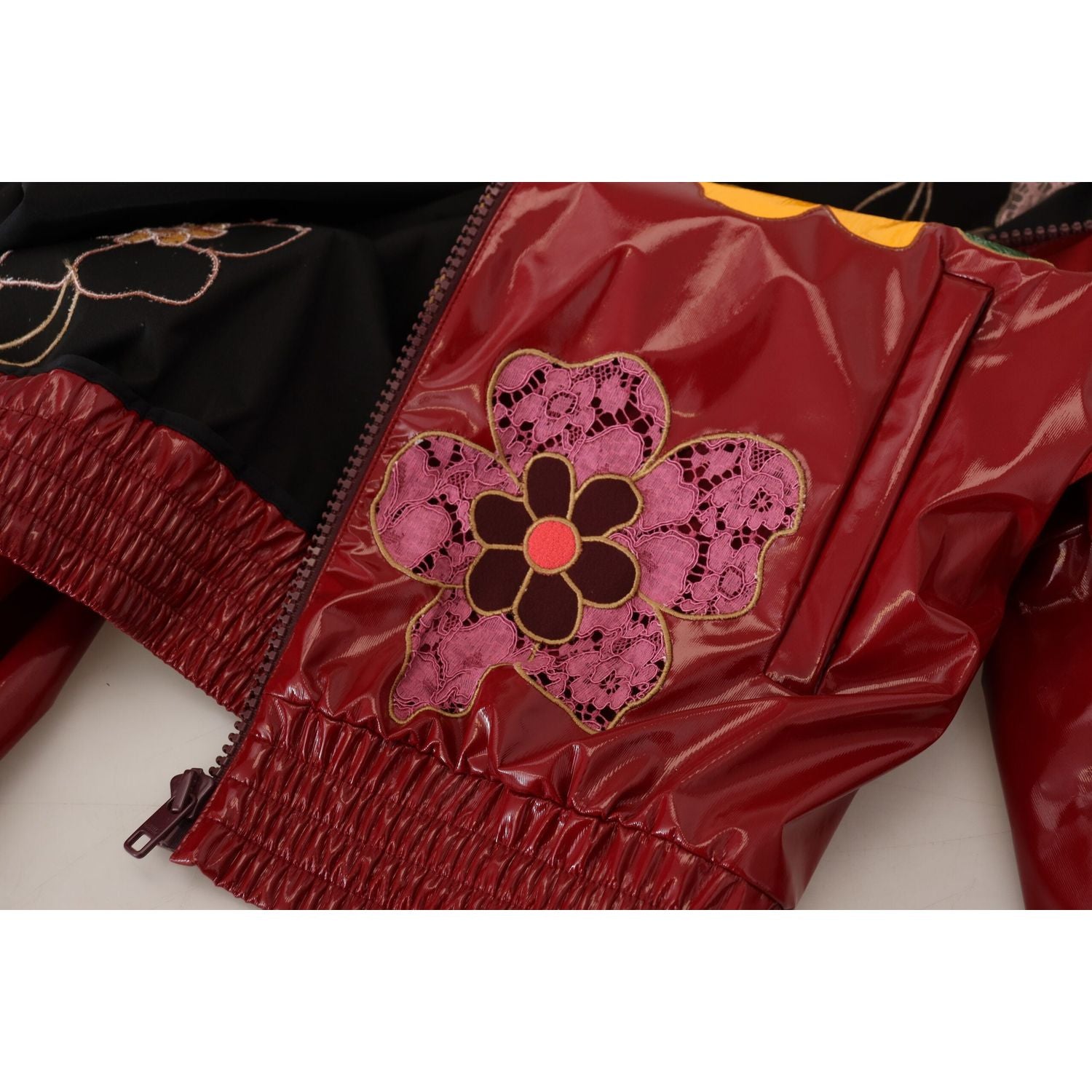 Dolce & Gabbana Maroon Floral Full Zip Polyester Women Jacket