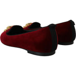 Dolce & Gabbana Bordeaux Velvet Slip-On Loafers Flats Shoes LA10202- 35.5