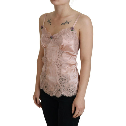 Dolce & Gabbana Elegant Pink Silk Lingerie Top Dolce & Gabbana Rosy Brown