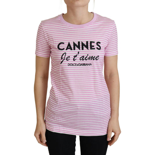 Dolce & Gabbana Exclusive Striped Love Affair Cotton Tee Dolce & Gabbana Gray