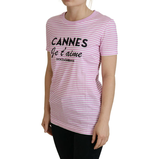 Dolce & Gabbana Exclusive Striped Love Affair Cotton Tee Dolce & Gabbana Rosy Brown