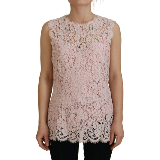 Dolce & Gabbana Elegant Sheer Lace Sleeveless Blouse in Pink Dolce & Gabbana Rosy Brown