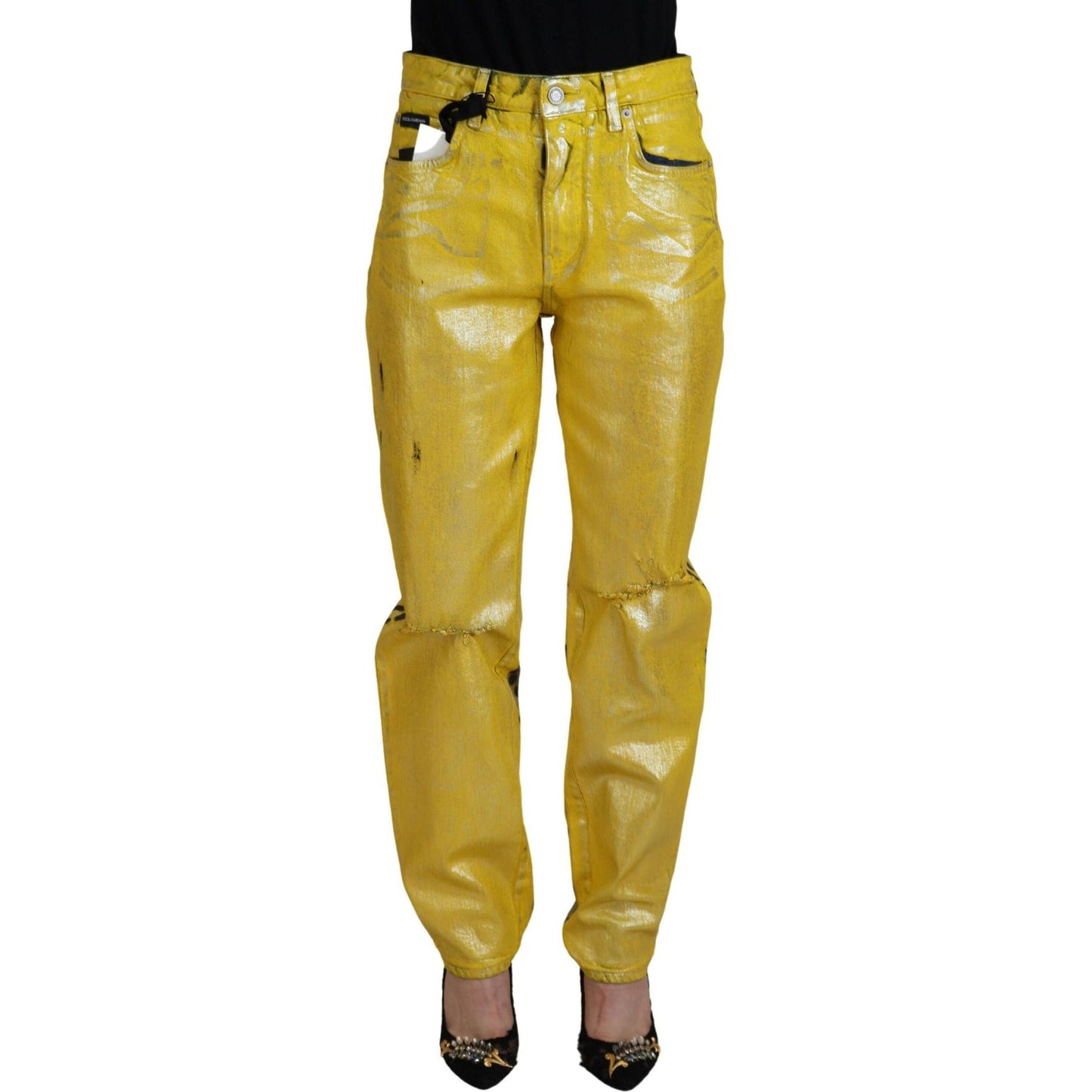 Dolce & Gabbana Yellow Leopard Cotton Straight Denim Jeans PAN74185- 40