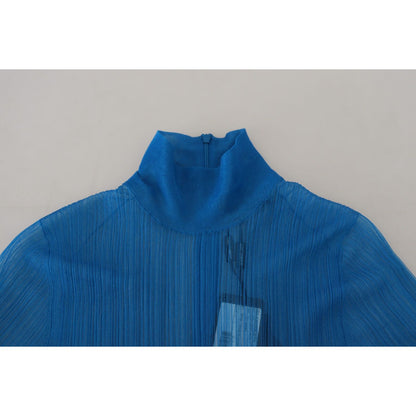 Dolce & Gabbana Blue Mesh Turtleneck Long Sleeve Blouse Top