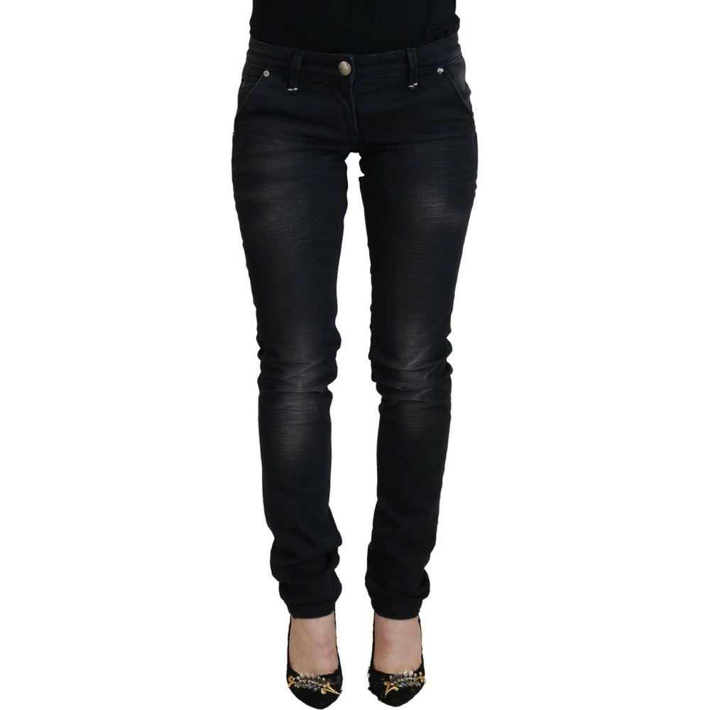 Acht Sleek Black Washed Low Waist Skinny Jeans Acht Black