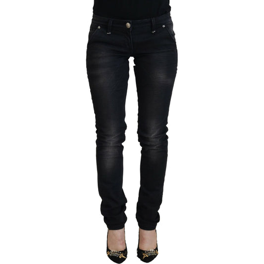 Acht Sleek Black Washed Low Waist Skinny Jeans Acht Black