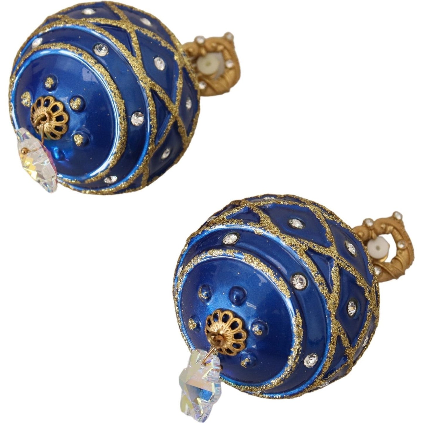 Dolce & Gabbana Gold Brass Blue Dangle Ball Crystal Clip On Earrings Earrings
