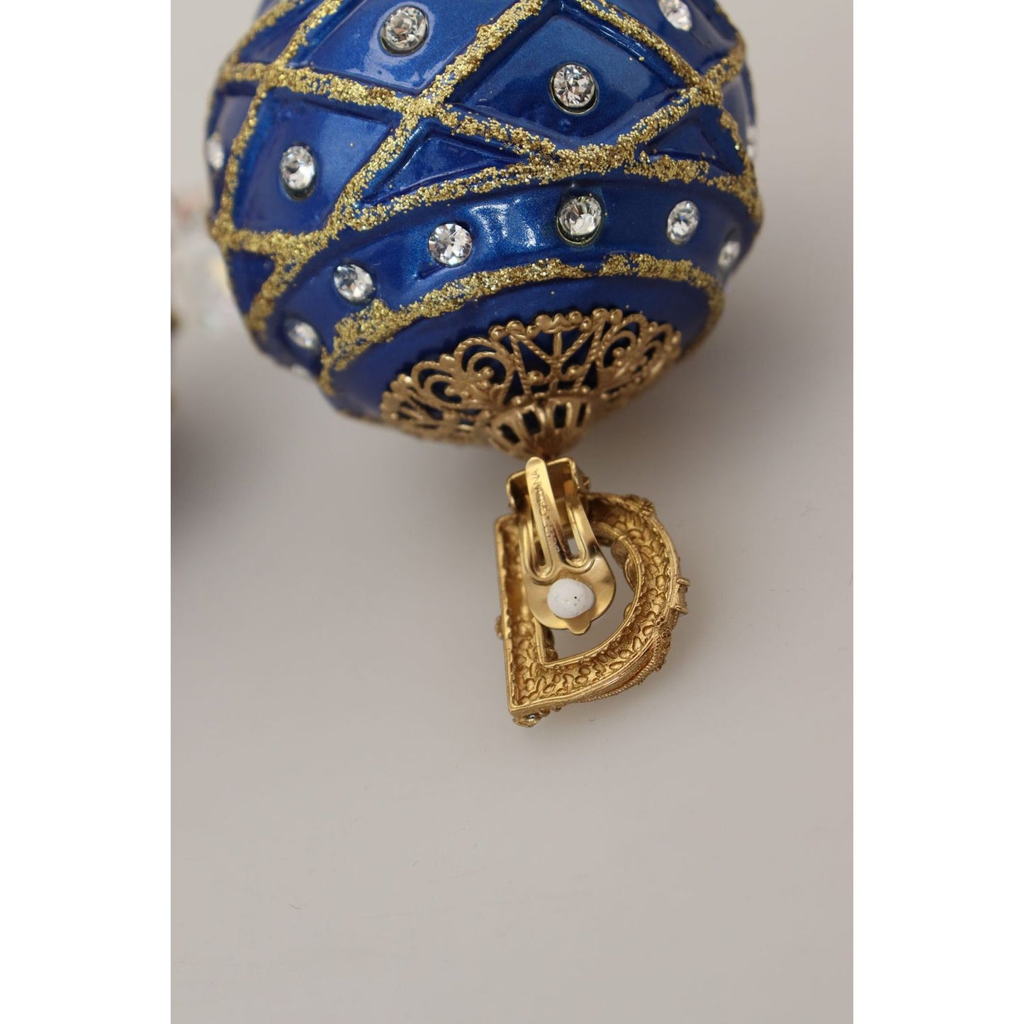 Dolce & Gabbana Gold Brass Blue Dangle Ball Crystal Clip On Earrings Earrings