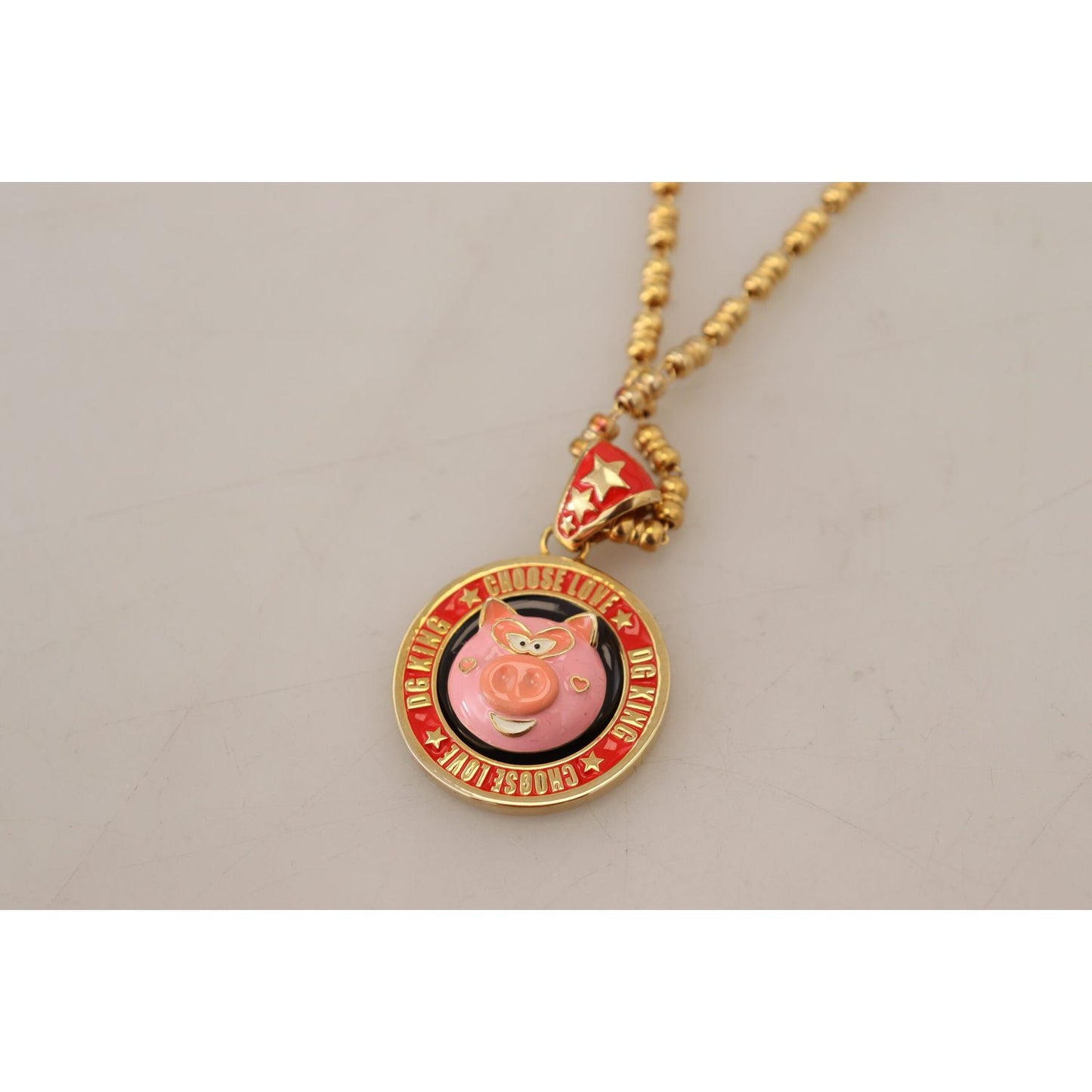 Dolce & Gabbana Gold Brass Chain SUPER PIG Pendant Logo Necklace Necklace