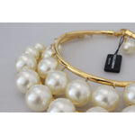 Dolce & Gabbana White Faux Pearl Embellished Brass Choker Necklace SMY101066