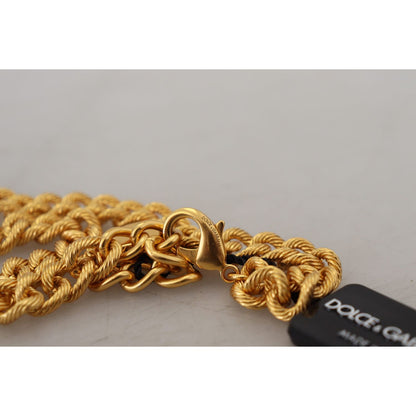 Dolce & Gabbana Gold Brass Crystal Logo Fruit Floral Statement Necklace Necklace