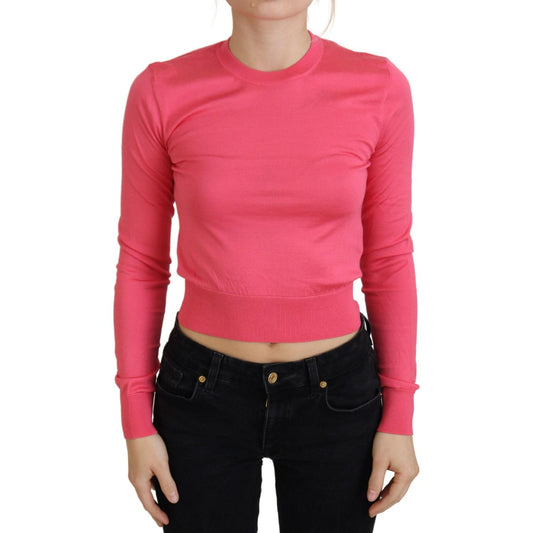 Dolce & Gabbana Elegant Pink Cropped Crewneck Sweater Dolce & Gabbana Pale Violet Red