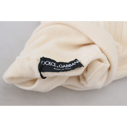 Dolce & Gabbana Ivory Turtleneck Distressed Cuff Pullover Sweater