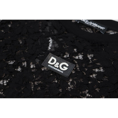 Dolce & Gabbana Black Floral Lace Cotton Shift Mini Dress
