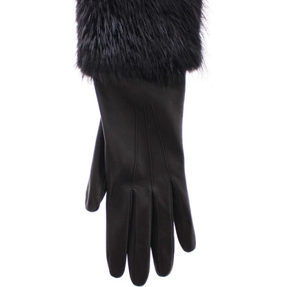 Dolce & Gabbana Black Beaver Fur Lambskin Leather Elbow Gloves