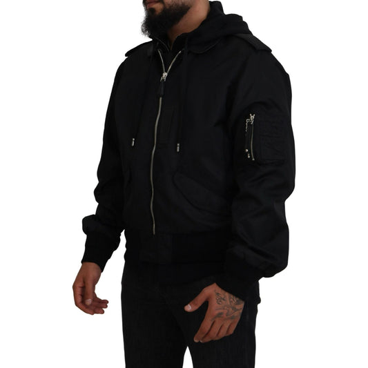 Dolce & Gabbana Sleek Black Hooded Bomber Jacket Dolce & Gabbana Black