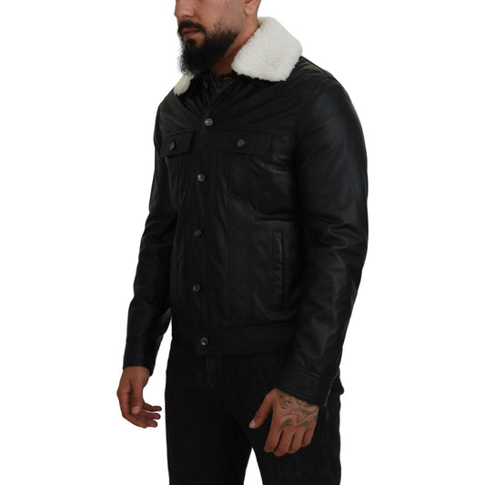 Dolce & Gabbana Elegant Black Leather Bomber Jacket Dolce & Gabbana Black