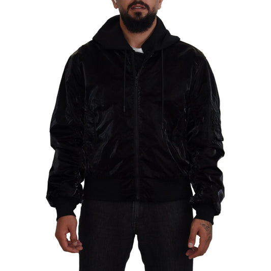 Dolce & Gabbana Elegant Black Bomber Hooded Jacket Dolce & Gabbana Black