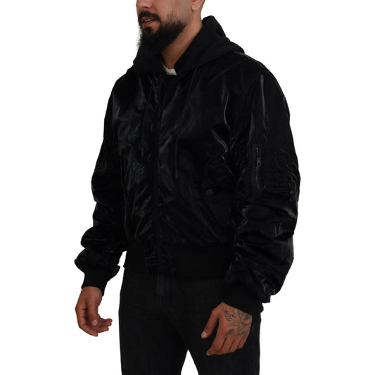 Dolce & Gabbana Elegant Black Bomber Hooded Jacket Dolce & Gabbana Black