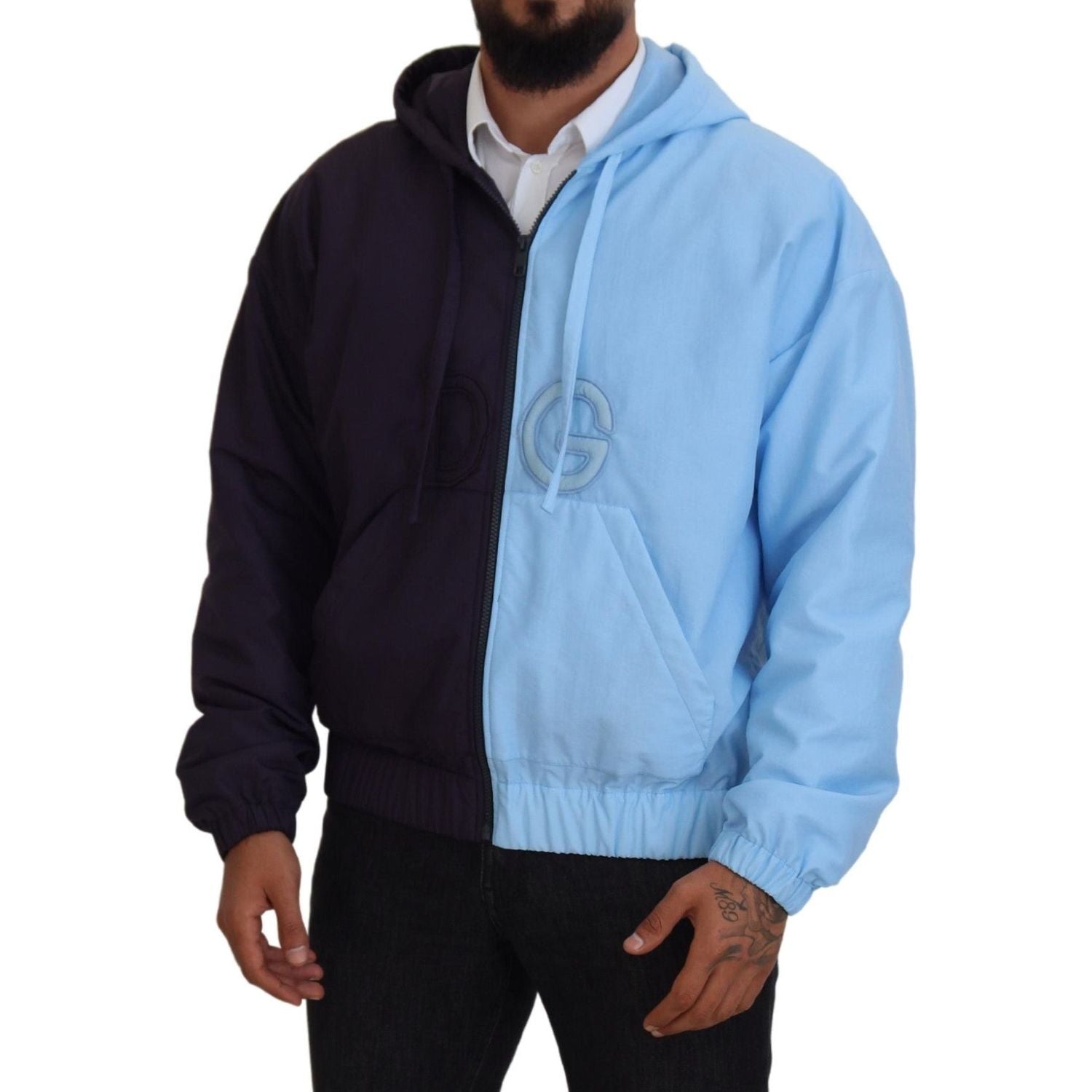 جاكيت دولتشي آند غابانا الأنيق ذو القلنسوة باللون الأزرق - إغلاق بسحاب كامل