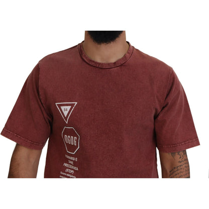 Dolce & Gabbana Maroon Print Round Neck Short Sleeves T-shirt