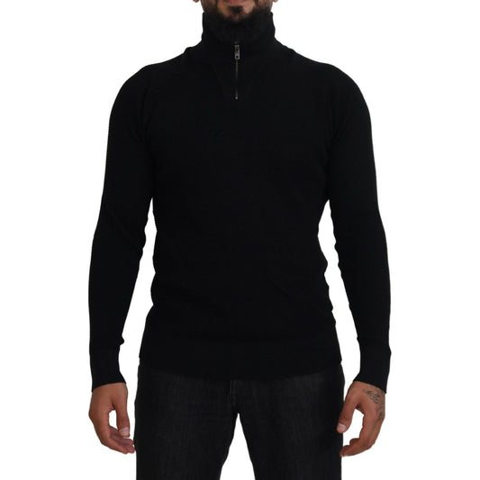 Dolce & Gabbana Elegant Silk Blend Black Pullover Sweater Dolce & Gabbana Black