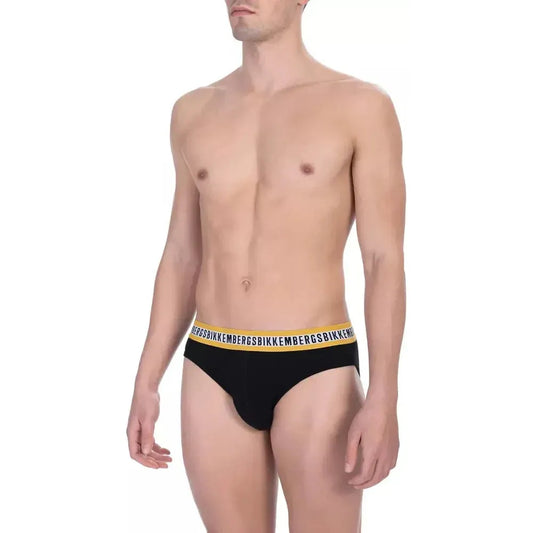 Bikkembergs Black Cotton Men Brief Bikkembergs Rosy Brown