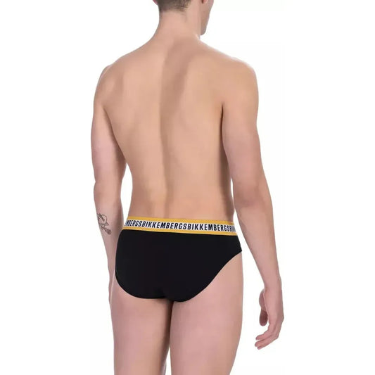 Bikkembergs Black Cotton Men Brief Bikkembergs Rosy Brown