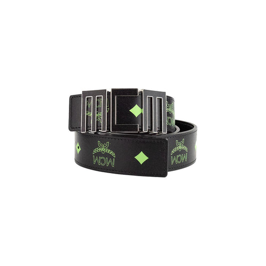 MCM Claus Mens Summer Green Smooth Visetos Logo Leather Numeric Buckle Belt MCM Dark Slate Gray