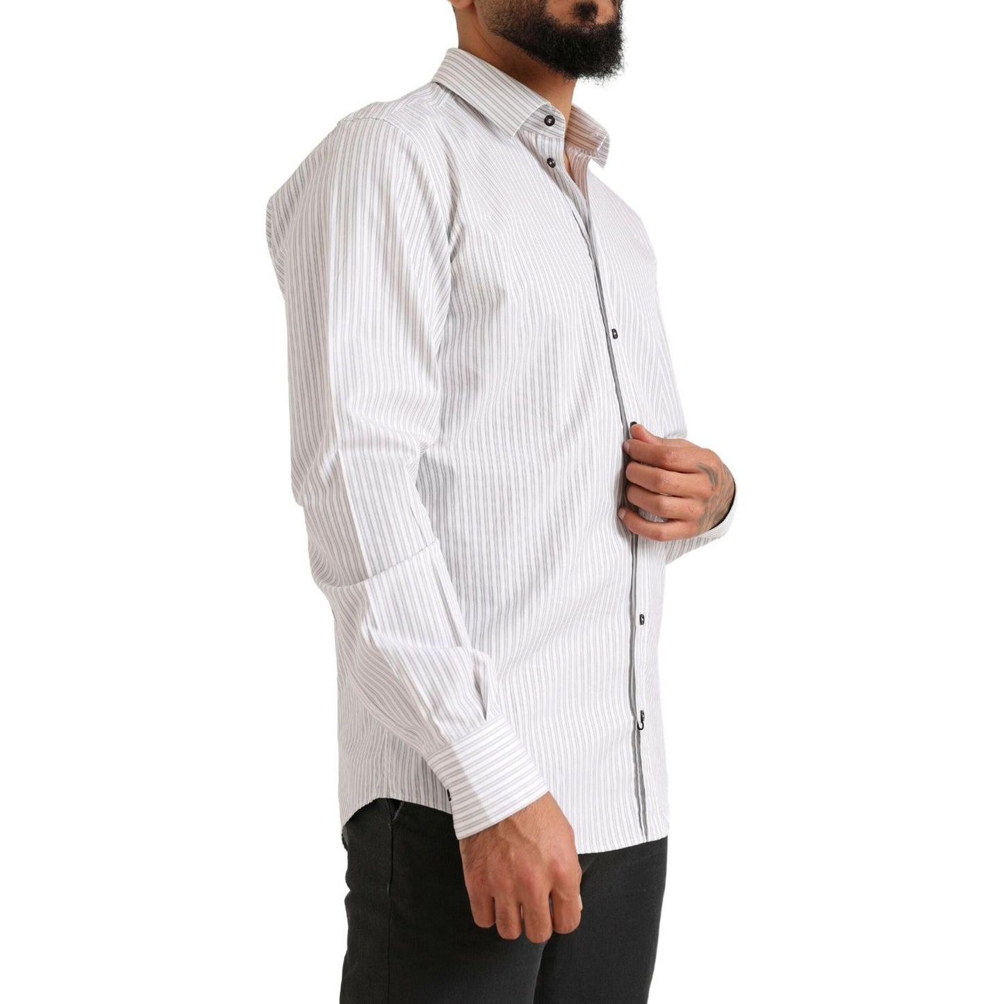 Dolce & Gabbana White MARTINI Cotton Stripe Dress Formal Shirt