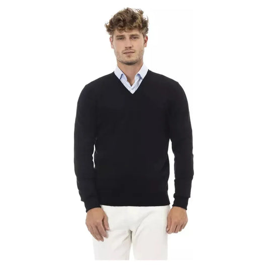 Alpha Studio Black Wool Men Sweater Alpha Studio Dark Slate Gray
