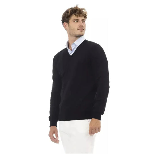 Alpha Studio Black Wool Men Sweater Alpha Studio Dark Slate Gray