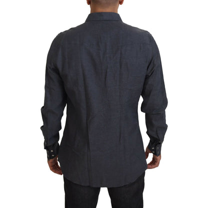 Dolce & Gabbana Blue Cotton Denim Crystal Bee Shirt