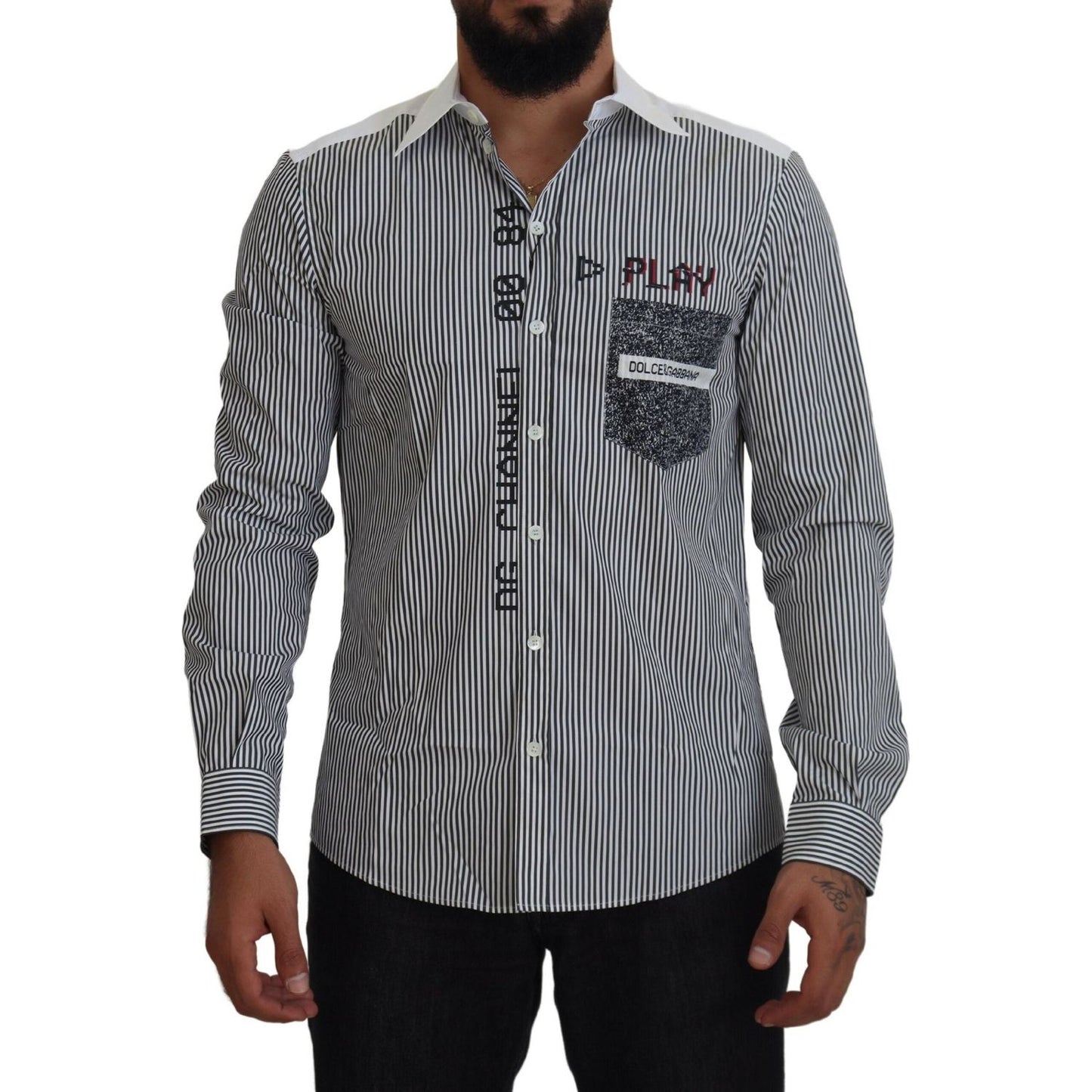 Dolce & Gabbana Gray White Striped Slim Fit Shirt
