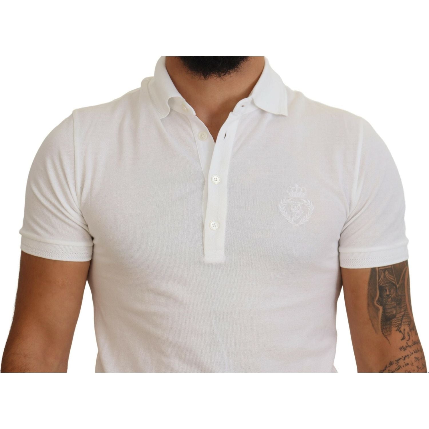 Dolce & Gabbana White Cotton Logo Short Sleeve Polo T-shirt