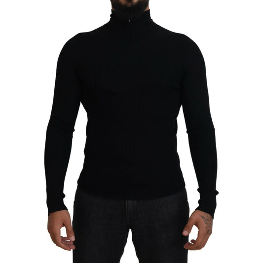 Dolce & Gabbana Elegant Black Wool Half Zip Turtleneck Sweater Dolce & Gabbana Black