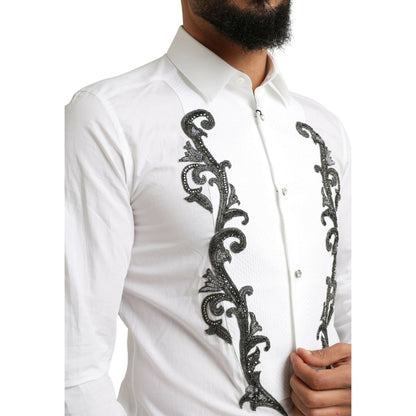 Dolce & Gabbana White Tuxedo Slim Fit Baroque Shirt