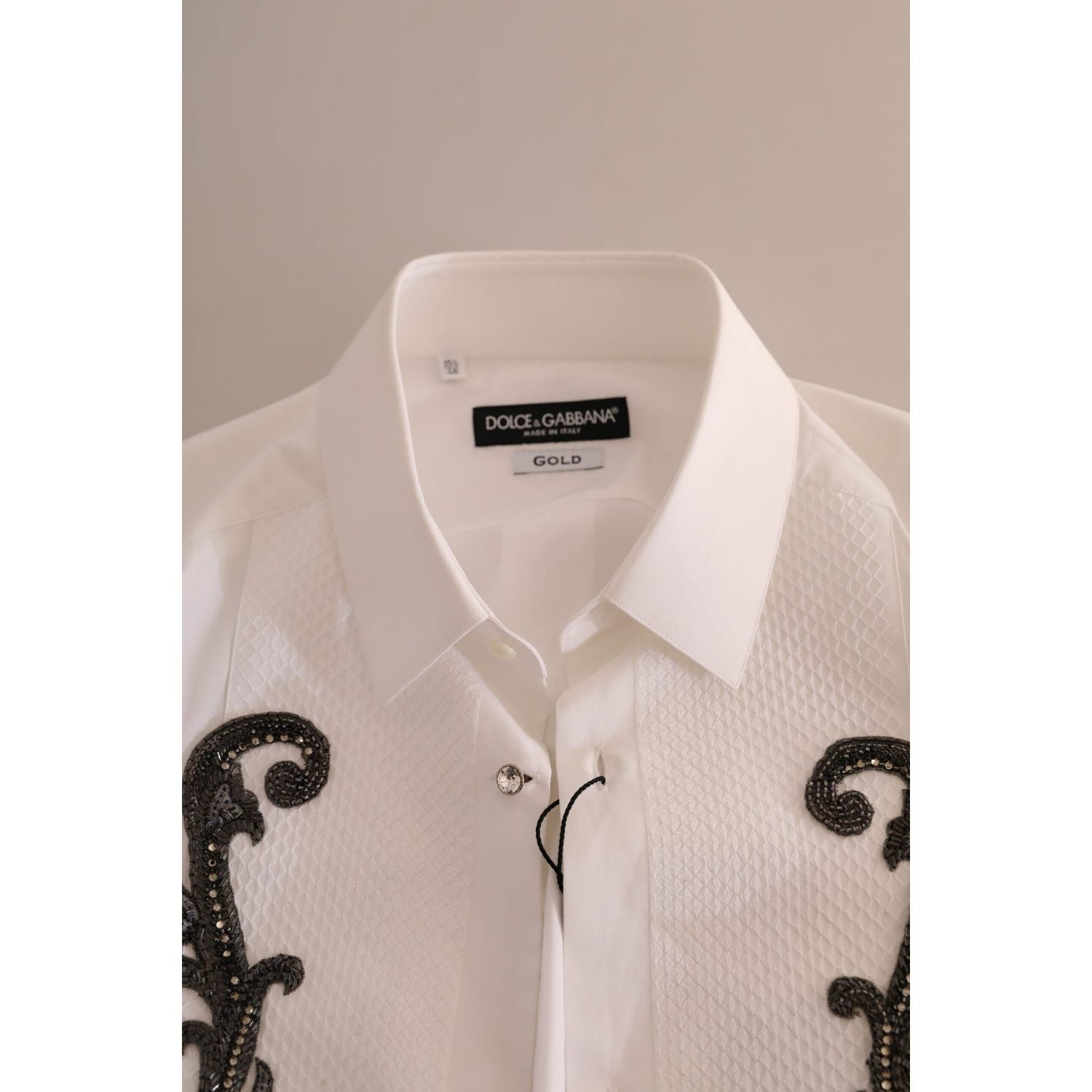 Dolce & Gabbana White Tuxedo Slim Fit Baroque Shirt